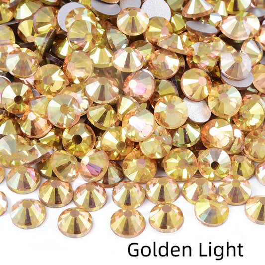 Golden crystal flat bottom diamond nail art mobile phone case jewelry accessories DIY clothing accessories glass sticker diamond